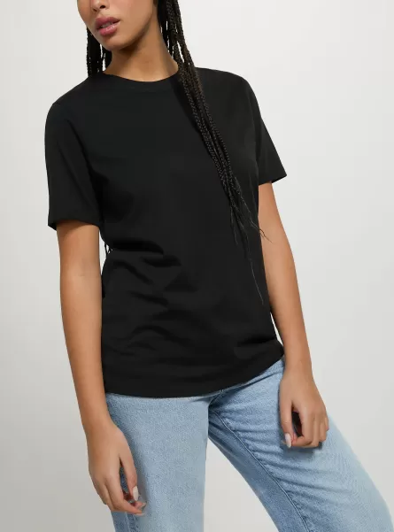 Women Cotton Crew-Neck T-Shirt T-Shirt Bk1 Black