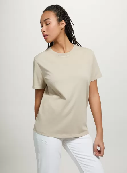 Women Cotton Crew-Neck T-Shirt Bg2 Beige Medium T-Shirt