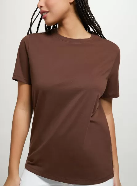 Cotton Crew-Neck T-Shirt T-Shirt Br1 Brown Dark Women