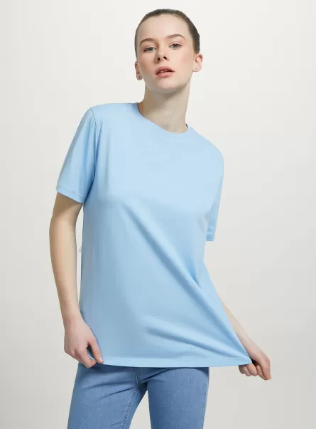 Women Cotton Crew-Neck T-Shirt T-Shirt Az2 Azzurre Medium