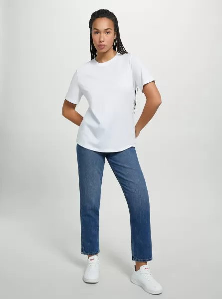 Wh3 White Cotton Crew-Neck T-Shirt Women T-Shirt