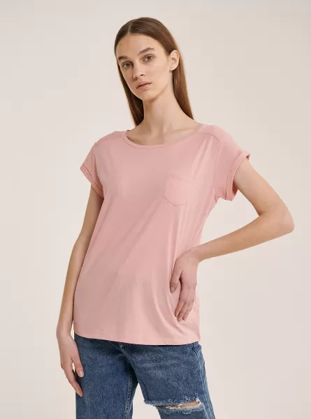 C4400 Pink Basic Cotton T-Shirt With Breast Pocket T-Shirt Women