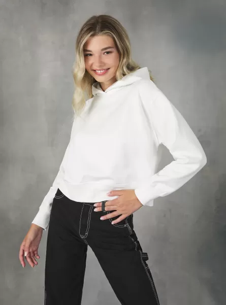 Women Cropped Sweatshirt With Comfort Fit Hood Sweatshirts Wh2 White