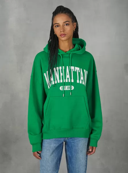 Sweatshirts Gn2 Green Medium Sweatshirt With College Print And Hood Women