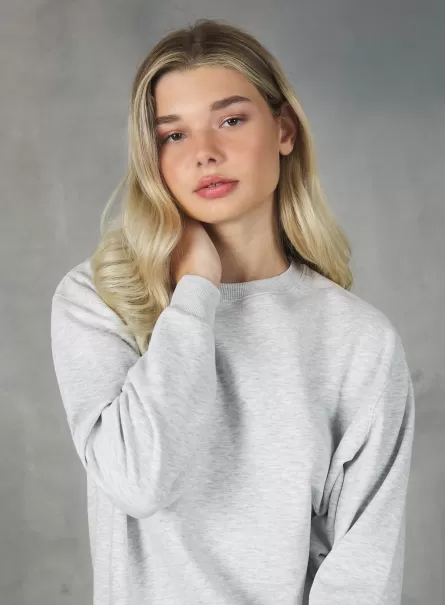 Plain-Coloured Cotton Crew-Neck Sweatshirt Sweatshirts Women Mgy3 Grey Mel Light