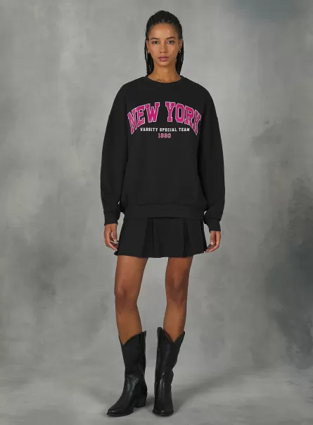 Crewneck College Comfort Fit Sweatshirt Bk1 Black Women Sweatshirts