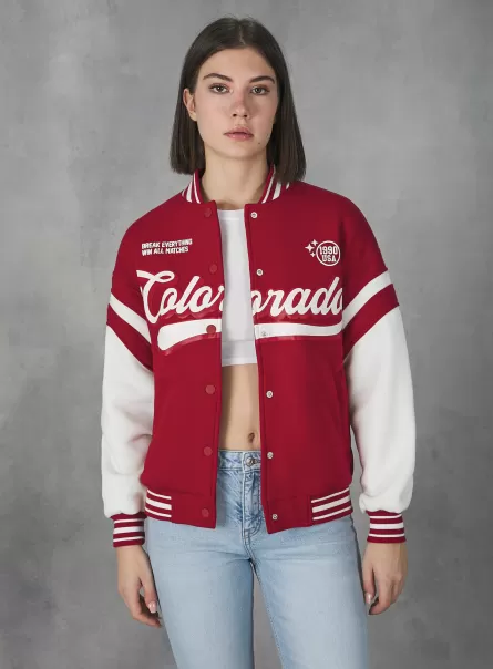 College Bomber Jacket With Print Women Rd2 Red Medium Sweatshirts
