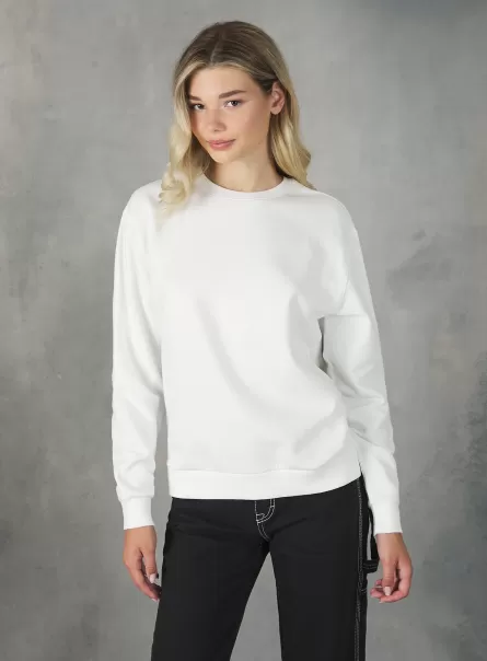 Sweatshirts Women Wh2 White Plain-Coloured Cotton Crew-Neck Sweatshirt