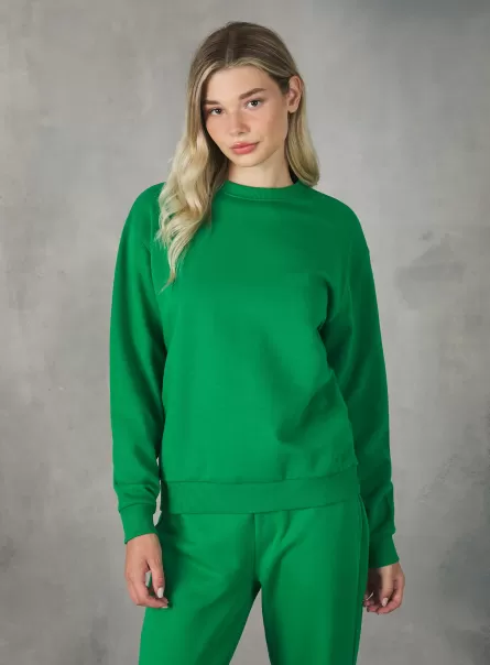 Plain-Coloured Cotton Crew-Neck Sweatshirt Sweatshirts Gn2 Green Medium Women
