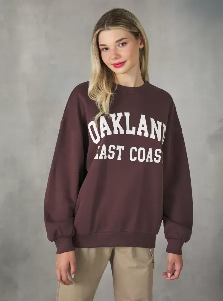 Women Crewneck College Comfort Fit Sweatshirt Sweatshirts Br2 Brown Medium