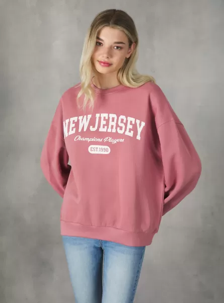 Pk2 Pink Medium Women Crewneck College Comfort Fit Sweatshirt Sweatshirts