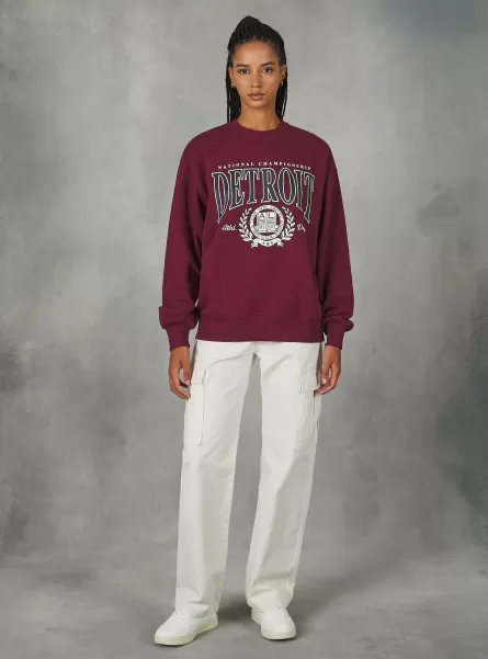 Sweatshirts Bo1 Bordeaux Dark Crewneck College Comfort Fit Sweatshirt Women