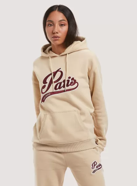 Sweatshirt With Paris Patch And Hood Sweatshirts Women Bg3 Beige Light