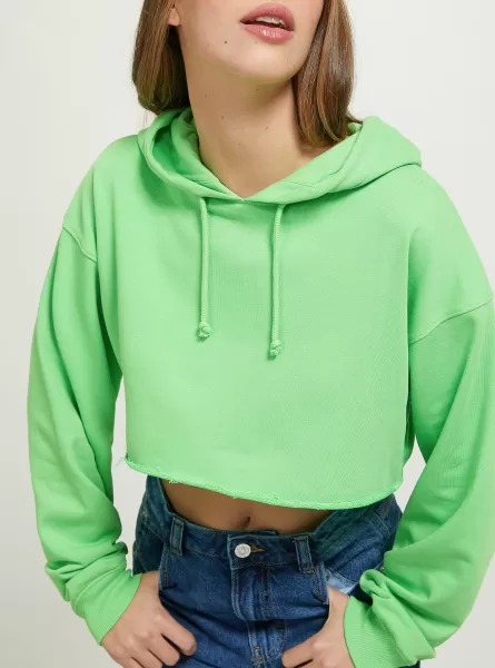Women Gn3 Green Light Cropped Hooded Sweatshirt Sweatshirts