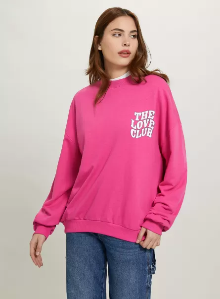 Fx2 Fuxia Medium Women Sweatshirts Oversize Sweatshirt With Print