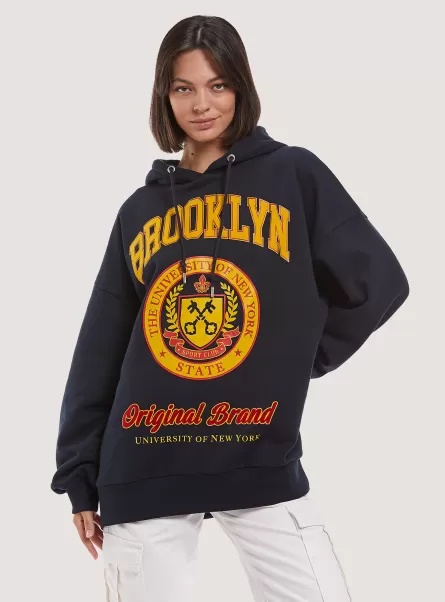 Women Sweatshirts Sweatshirt With Oversize College Print Na1 Navy Dark