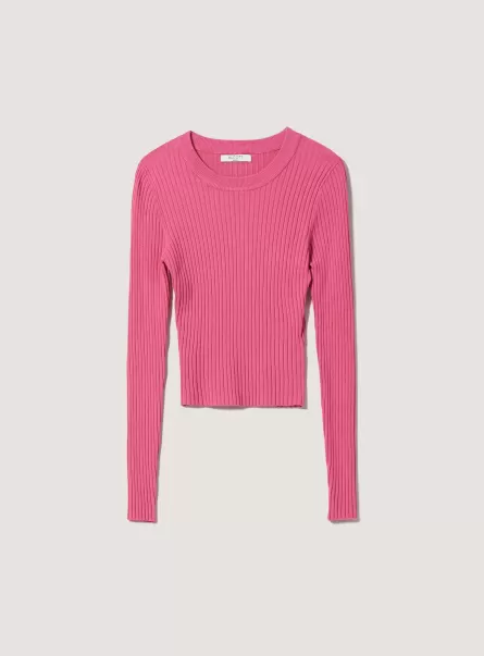 Sweaters Soft Cropped Ribbed Stretch Pullover Mpk1 Pink Mel Dark Women