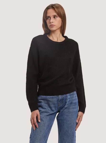 Comfort Fit English Stitch Pullover Bk1 Black Sweaters Women