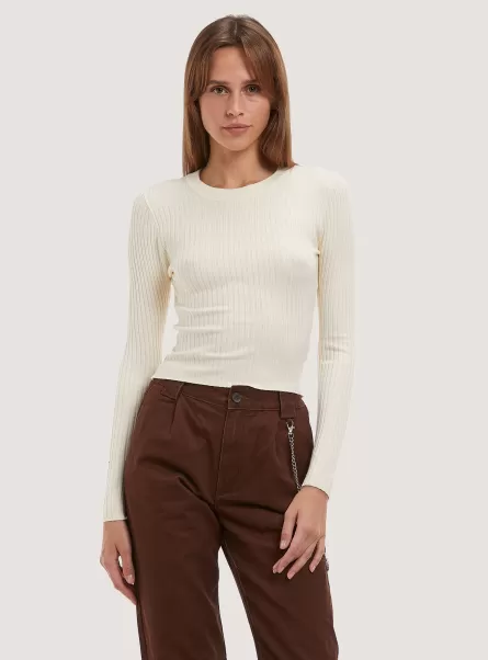 Sweaters Soft Cropped Ribbed Stretch Pullover Women Wh1 Off White