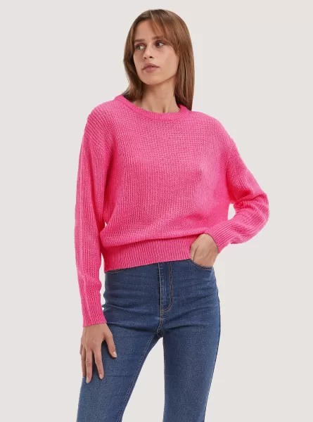 Comfort Fit English Stitch Pullover Sweaters Women Fx3 Fuxia Light