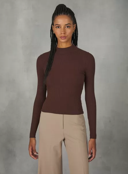 Cropped Ribbed Half-Neck Pullover Br2 Brown Medium Sweaters Women