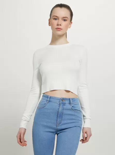 Sweaters Women Wh1 Off White Cropped Crew-Neck Pullover