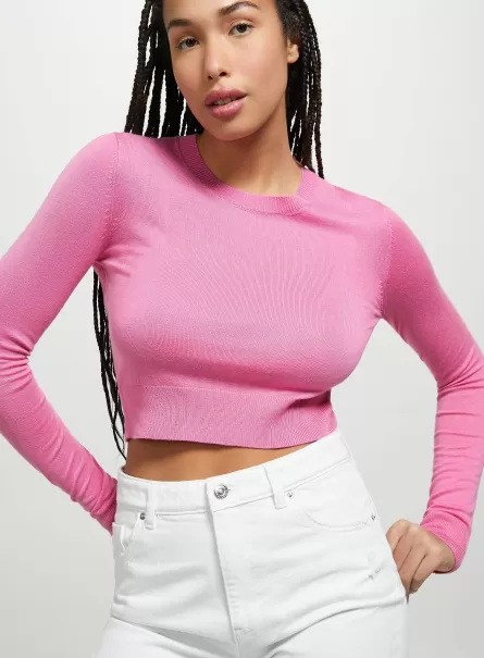 Fx3 Fuxia Light Women Sweaters Cropped Crew-Neck Pullover