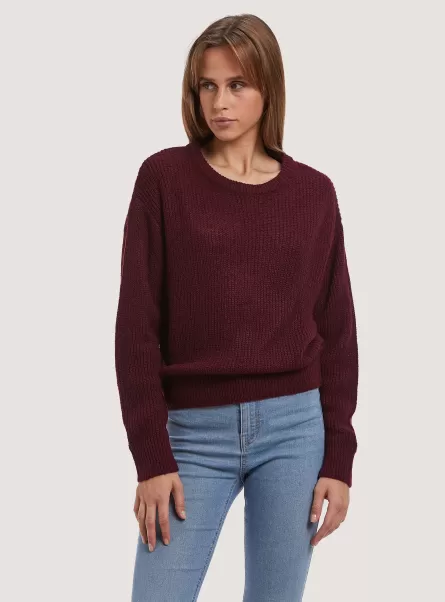 Women Bo1 Bordeaux Dark Sweaters Comfort Fit English Stitch Pullover