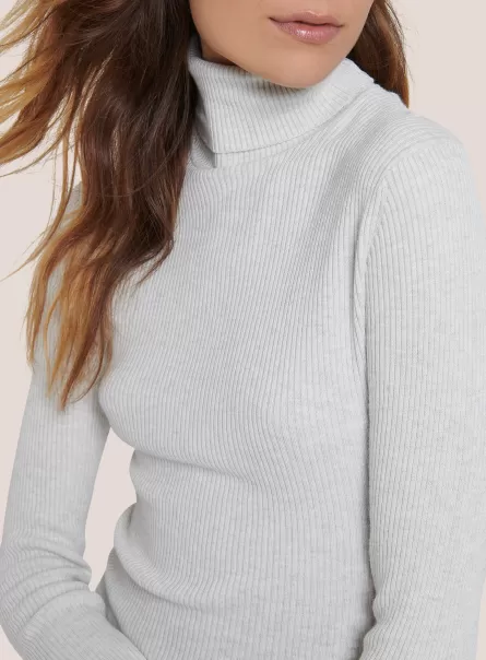 Mgy3 Grey Mel Light Sweaters Women Ribbed Turtleneck Pullover