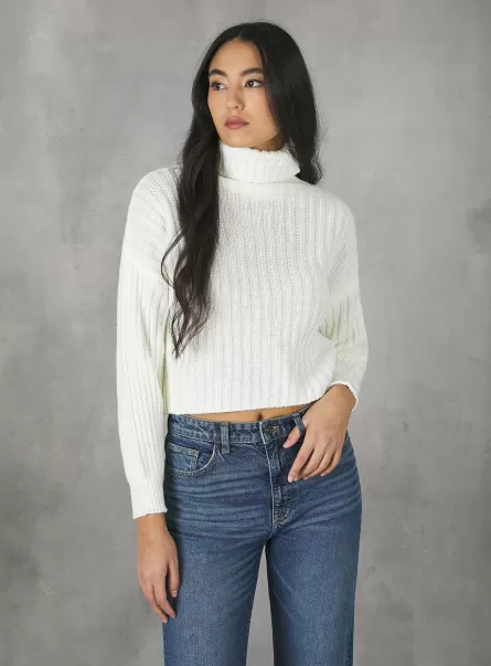 Women Sweaters Pullover Collo Alto A Coste Wh1 Off White