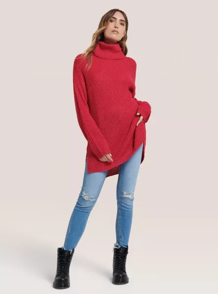 Women Sweaters Fuxia Oversized Turtleneck Pullover