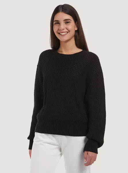 High-Necked Comfort Fit English Rib Pullover Sweaters Black Women