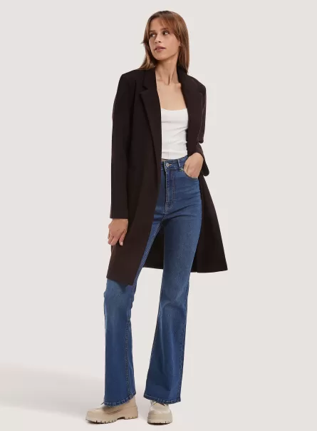 Women Plain-Coloured Open Coat Br1 Brown Dark Jackets