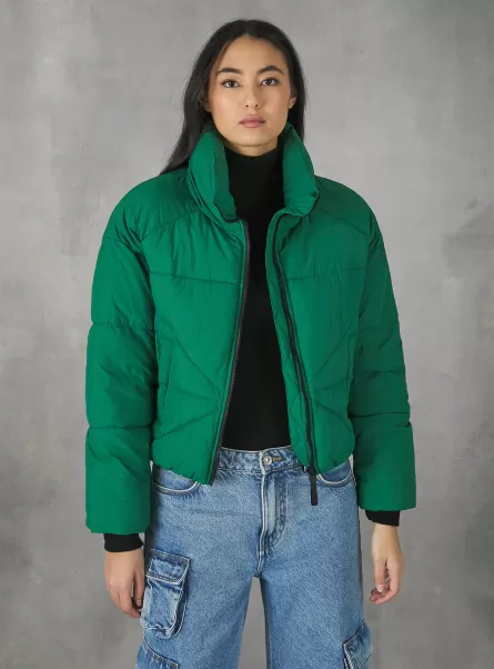 Gn1 Green Dark Jackets Women Cropped Bomber Jacket With Recycled Padding