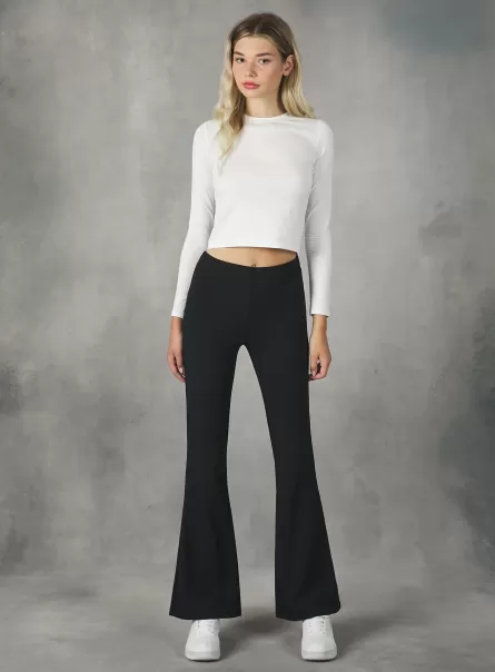 Trousers Bk1 Black Flare Trousers With Elasticated Waist Women