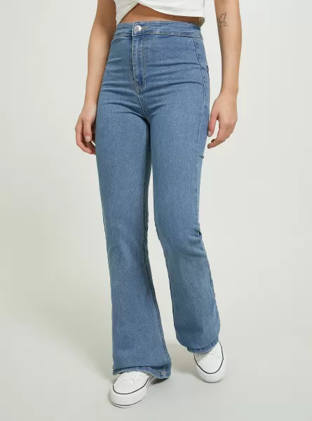 Women Jeans Jeggings Flare High Waist D003 Medium Blue