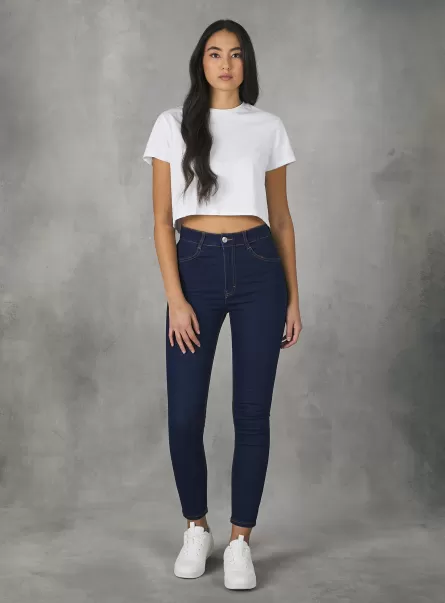 Skinny Fit High Waist Jeans Jeans D002 Medium Dark Blue Women