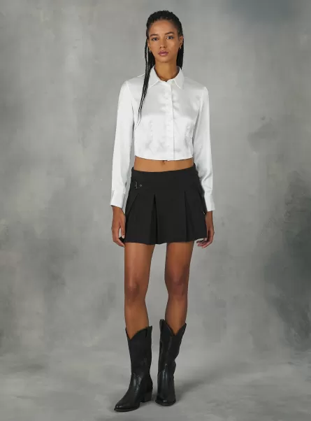 Wh2 White Shirts And Blouse Women Cropped Satin Shirt With Darts