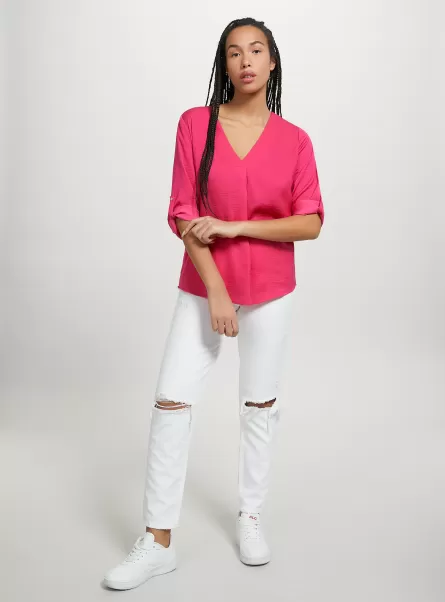 Plain-Coloured Blouse With Neckline Shirts And Blouse Fx3 Fuxia Light Women