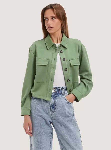 Ky3 Kaky Light Shirts And Blouse Women Suede Cropped Shirt Jacket