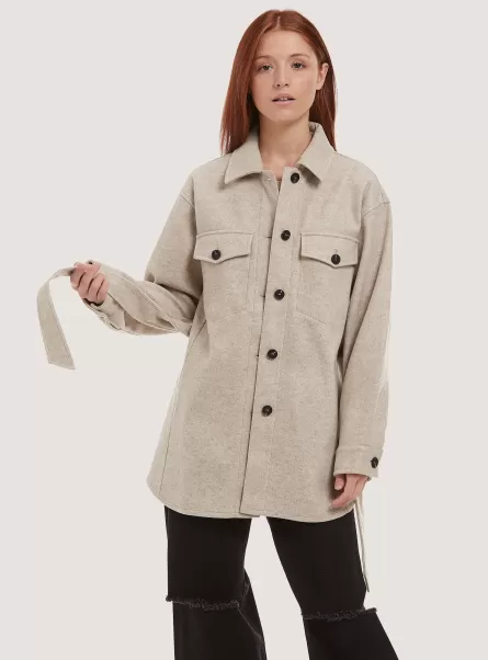 Oversize Soft Touch Shirt Jacket With Belt Women Wh1 Off White Shirts And Blouse