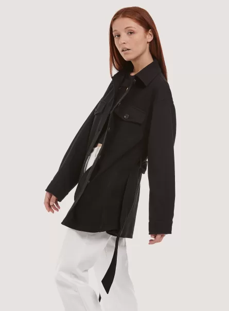 Women Black Shirts And Blouse Oversize Soft Touch Shirt Jacket With Belt
