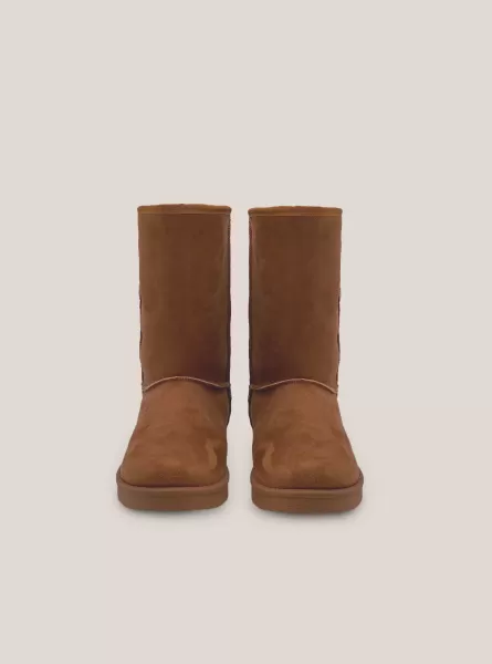 Camel Shoes Suede Ankle Boots With Faux Fur Inside Women