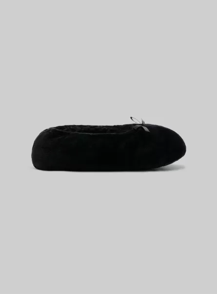 Women Bk1 Black Faux Fur Sock Slippers Shoes
