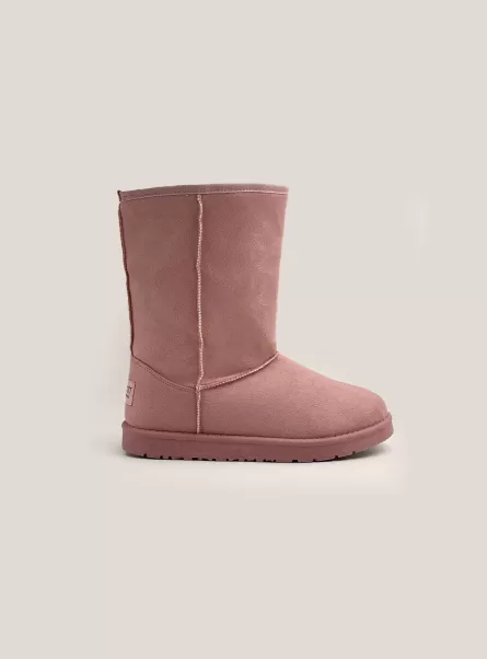 Women Pink Suede Ankle Boots With Faux Fur Inside Shoes