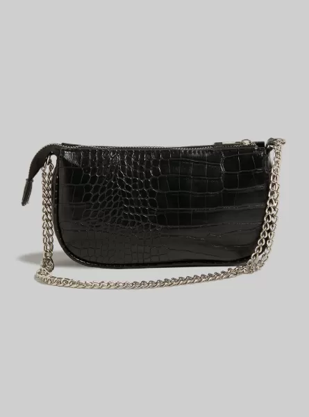 Bags Women Bk1 Black Leather-Effect Mini Bag With Chain