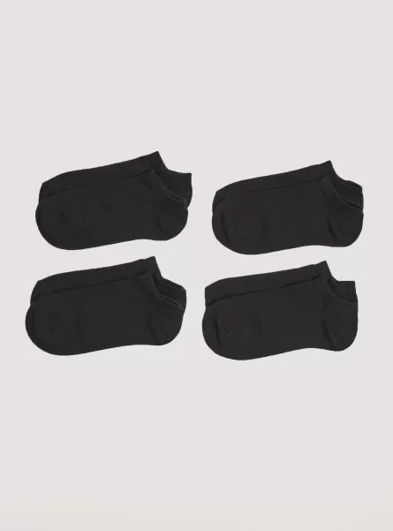 Set Of 4 Pairs Of Plain Socks Women Bk1 Black Socks