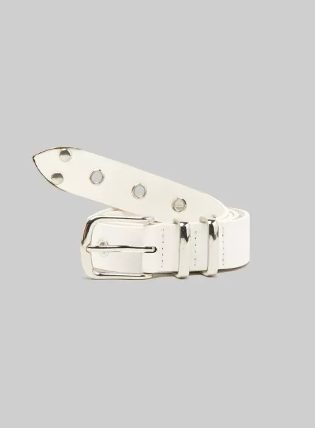 Leather Effect Belt With Metal Eyelets Wh1 Off White Women Belts