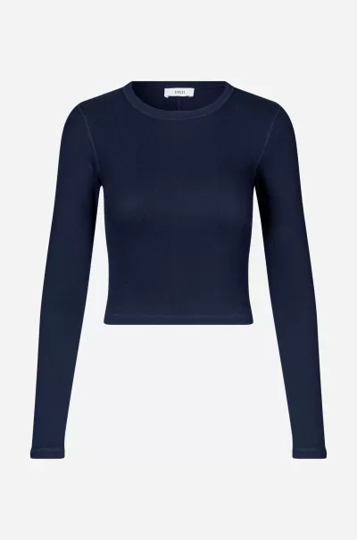 Women Enally Ls Crop Tee 5314 Navy Blazer Envii T-Shirts & Tops Trendy
