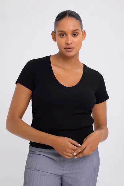 Pure Slate Black Women Envii Enally Ss Slim V-N Tee 5314 T-Shirts & Tops